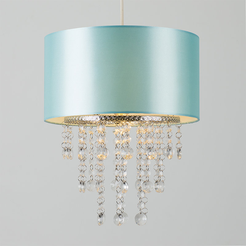 Jesmond 18cm H Fabric Drum Pendant Shade ( Screw On ), Duck Egg Blue, BC B22 LED