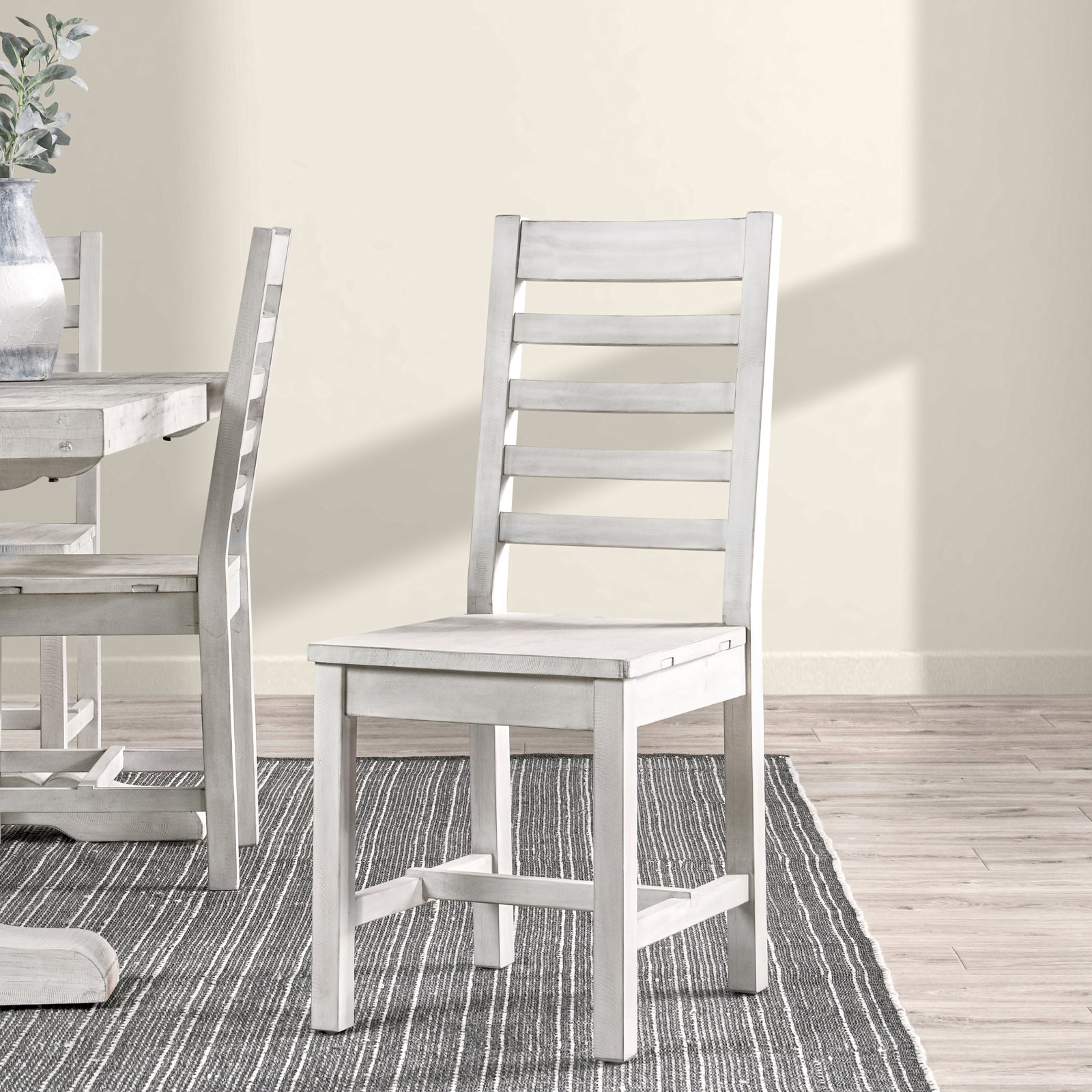 Kinston Pine Dining Table Set, Distressed Ivory