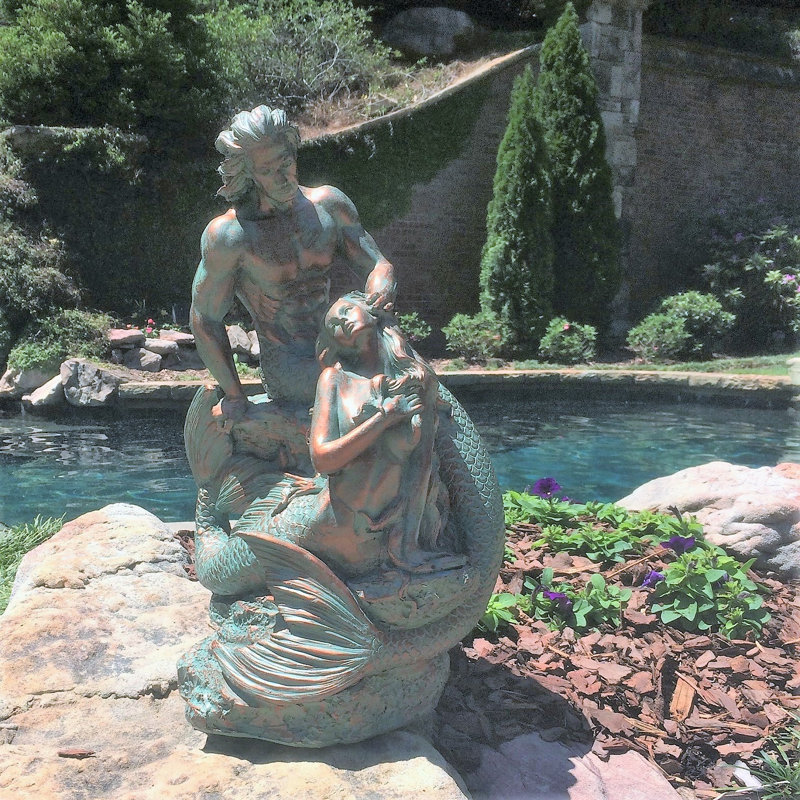 Statue de vie et de sirène sur la plage, Bronze patiné
