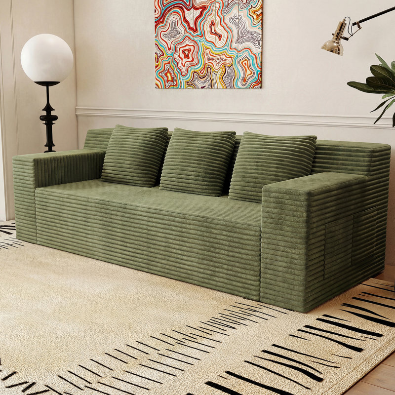 Ensemble de canapé modulaire en velours côtelé désossé de 71 pouces avec sièges profonds, aucun assemblage requis pour le salon ou la chambre à coucher
