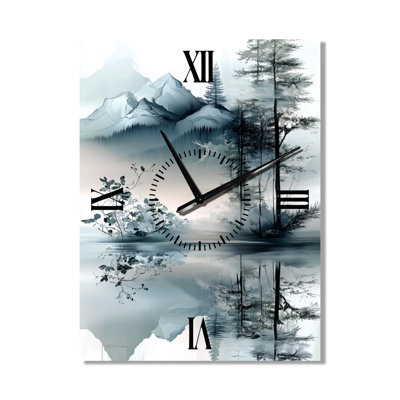 Horizon du lac Quiet Mountain I - Grande horloge murale Green Lodge
