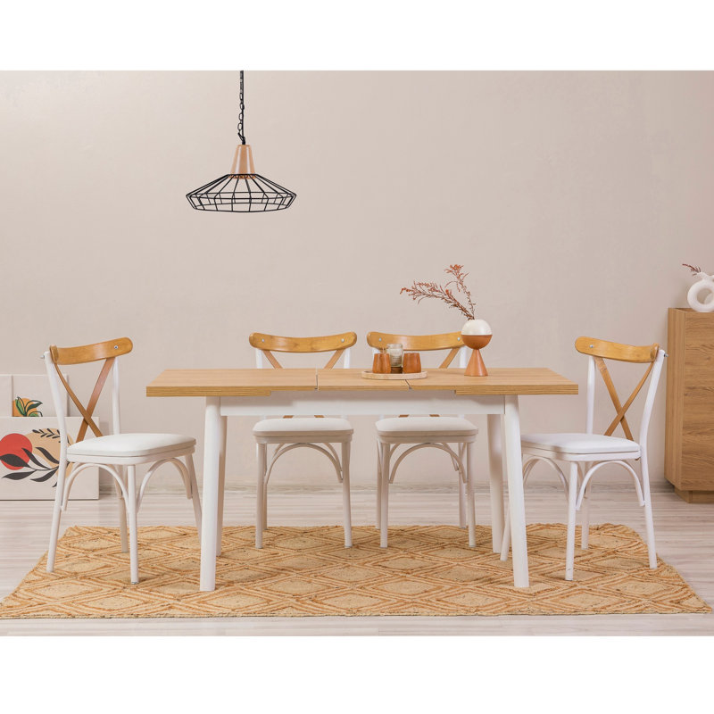 Sheryl 4 - Person Dining Set, Natural, Natural/White, White