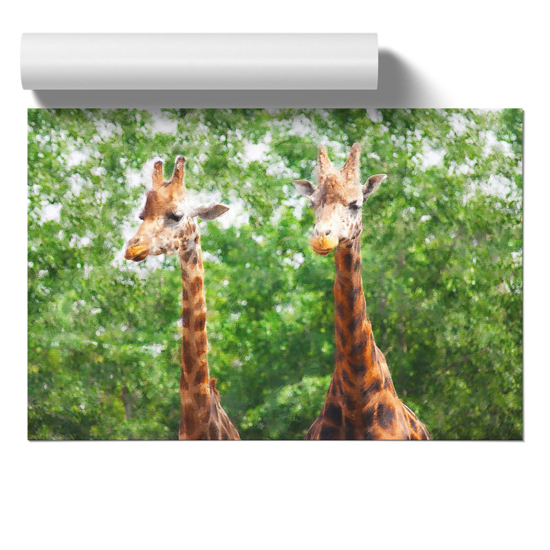 Two Giraffes Painting - Frameless Print, 42cm H x 59cm W x 0.1cm D
