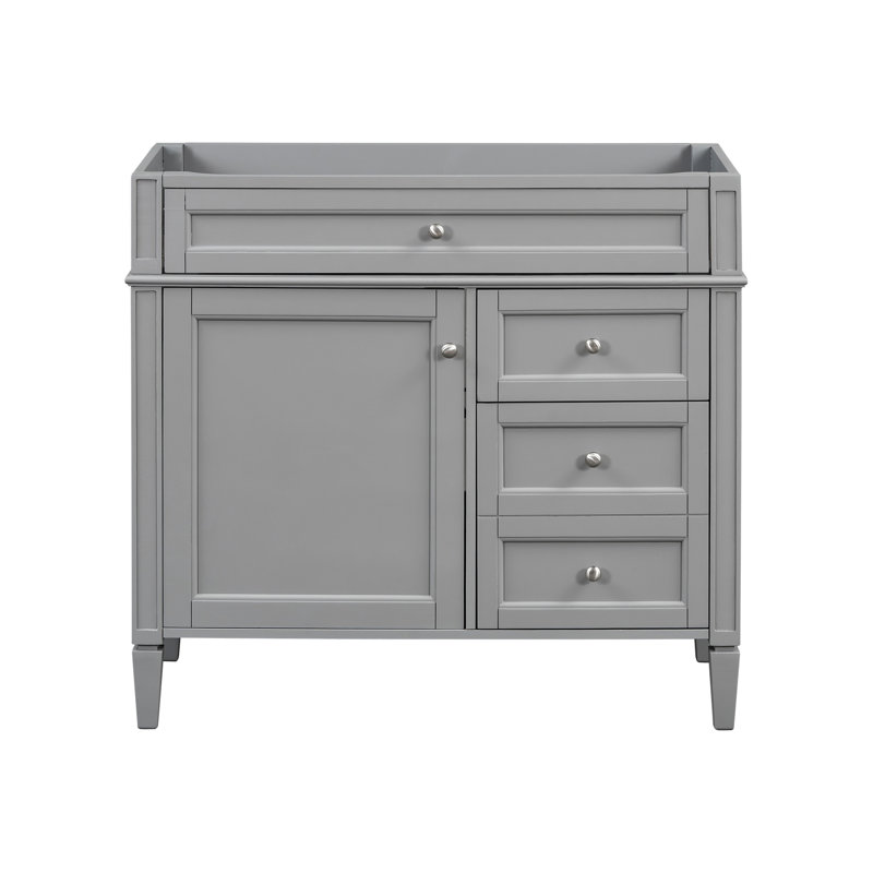 Armoire de salle de bain moderne, 2 tiroirs et tiroir coulissant, bois massif, gris, Gris
