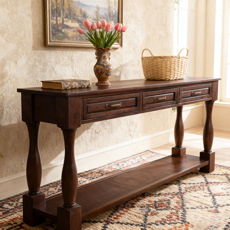 Wood Console Table With 3 Drawers And 2 Bottom Shelf For Entryway Hallway Extra-Thick Sofa Table, Espresso, Espresso