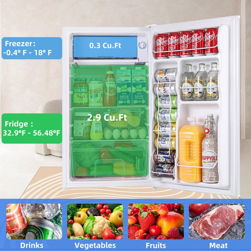 Mini réfrigérateur compact avec congélateur à faible consommation d'énergie de 3,2 pi³ avec congélateur BANGson pour chambre de dortoir, bureau, blanc