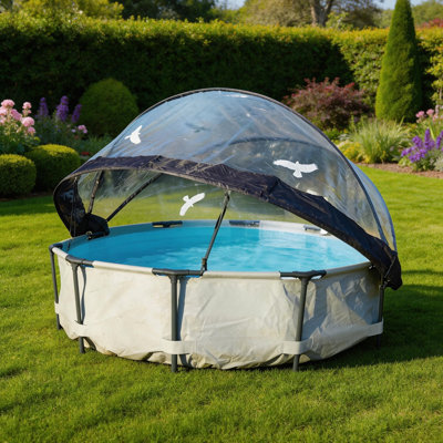 12 Foot Round Multifunctional All Weather Cover Pool Dome Enclosure for Outdoor Pools, Compatible w/Clean & Warm Water Frame Pools