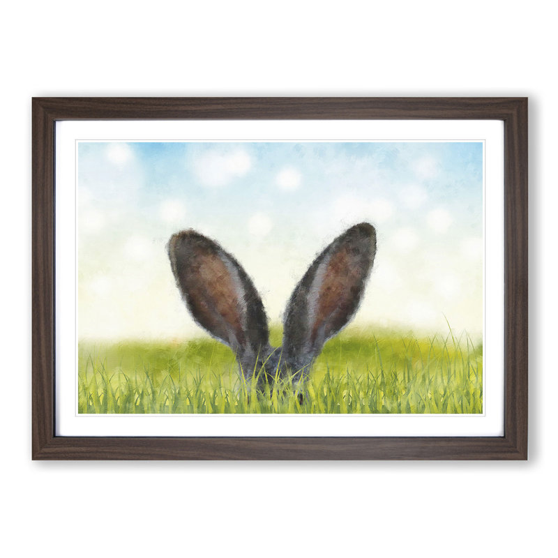 Ears of a Hare in the Grass - Picture Frame Graphic Art Print on MDF, 33cm H x 45cm W x 2cm D, Walnut Framed