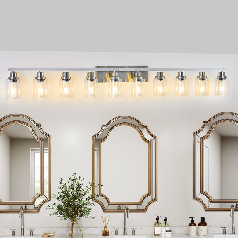 Luminaires de salle de bain 10 lumières, luminaire de meuble-lavabo avec verre transparent, luminaires de salle de bain en nickel brossé sur miroir, grandes lumières de meuble-lavabo pour la salle de bain, lumières de meuble-lavabo pour miroir, applique murale