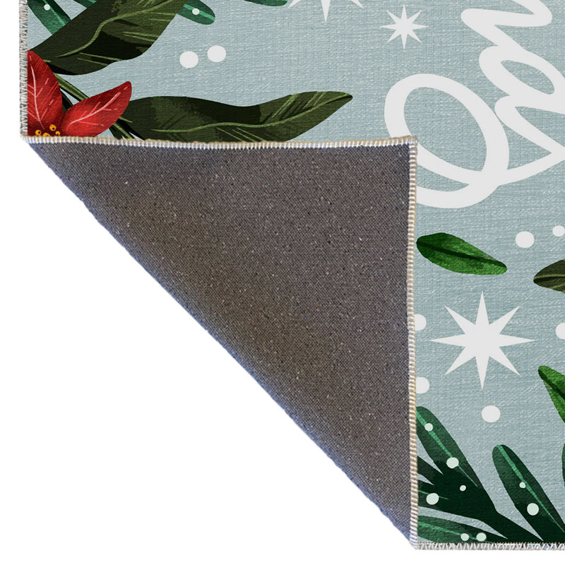 Tapis bleu clair clair «Merry Christmas» à motif de flocons de neige et de fleurs, Rectangle 5 pi 1,02 po x 7 pi 6,55 po