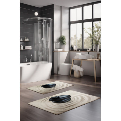 Ensemble de tapis de bain de luxe Eakly (2 pièces), 100% polyester, 16,0 x 23,6 pouces et 23,6 x 39,4 pouces | Conception antibactérienne antidérapante, hauteur de poils de 0,3 po | Lavable à la machine, durable et facile à nettoyer | Idéal pour la décoration de salle de bain