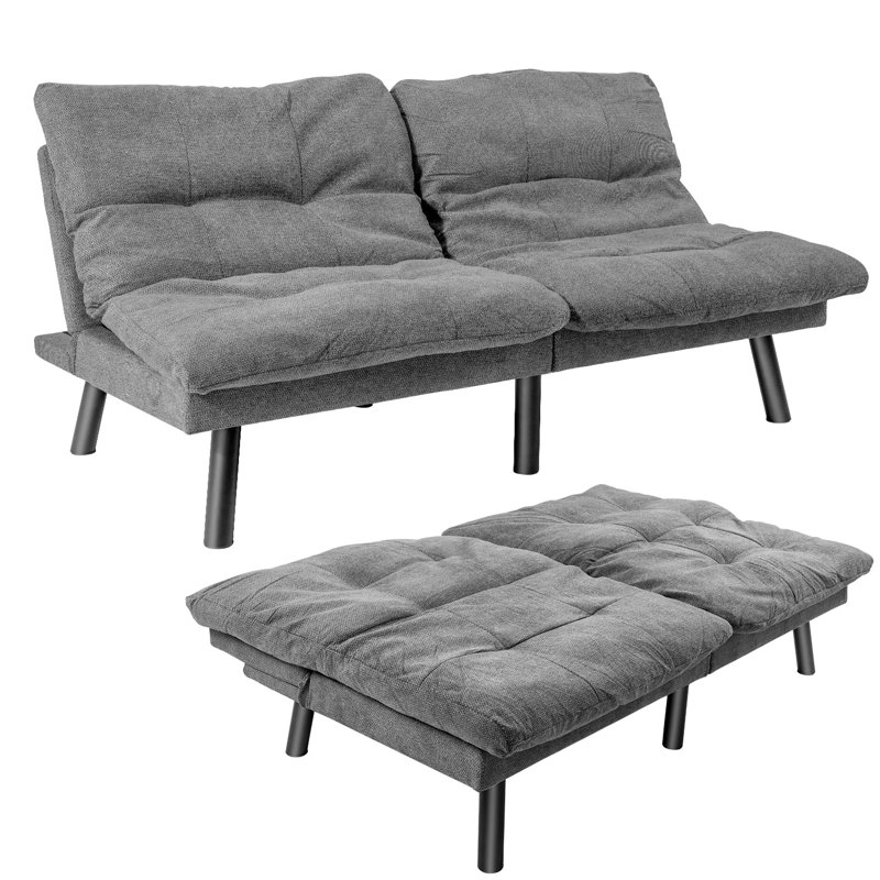 Isaul 68'' Upholstered Biscuit Back Convertible Sofa, Dark Gray Cotton Blend