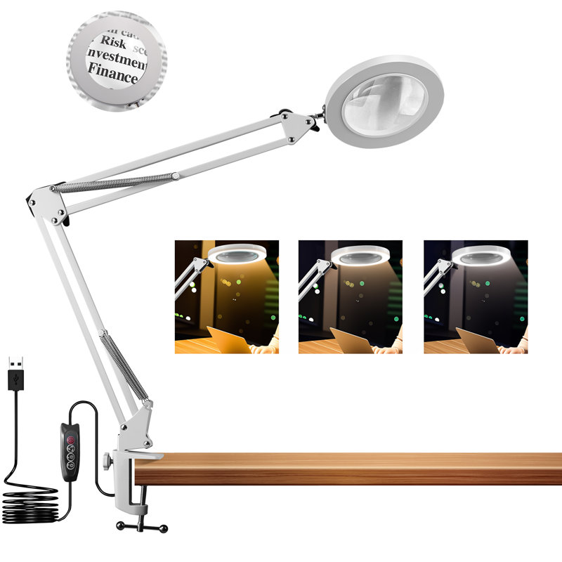 Led Magnifying Lamp With Clamp, 3 Color Modes And 10 Brightness Levels, White
