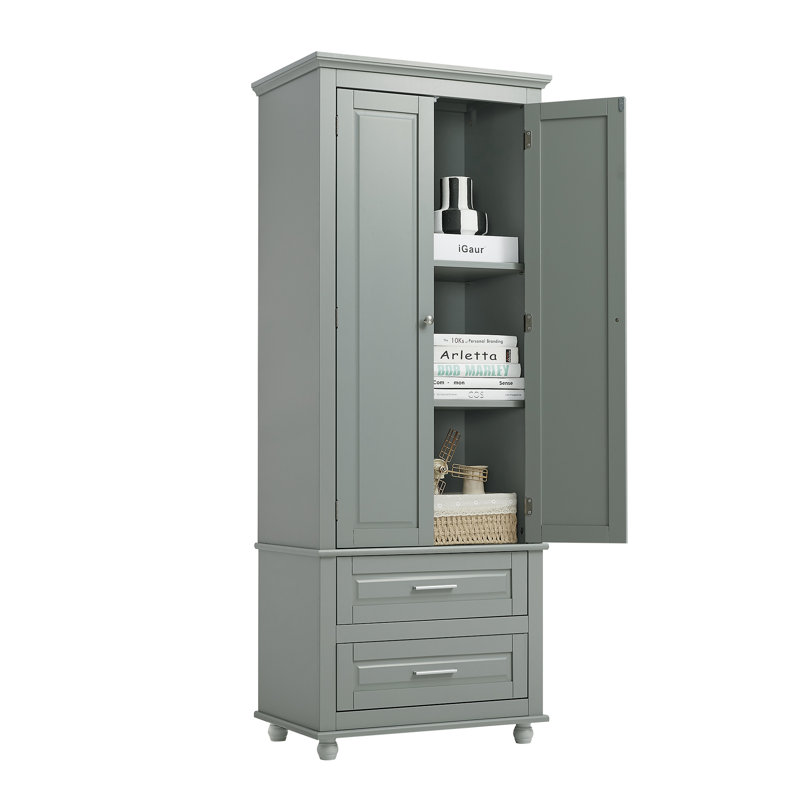 Armoire de rangement haute avec deux tiroirs pour salle de bain / bureau, gris, buffet, Gris