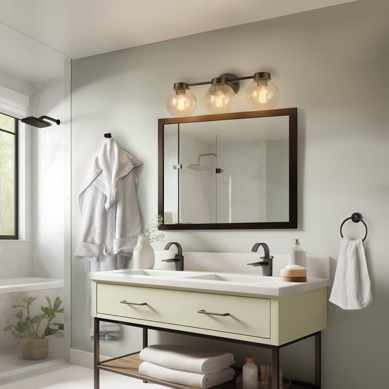 5-Piece All-In-One Dark Bronze Bathroom Kit With 24" 3-Light Vanity Light And Seeded Glass Shades