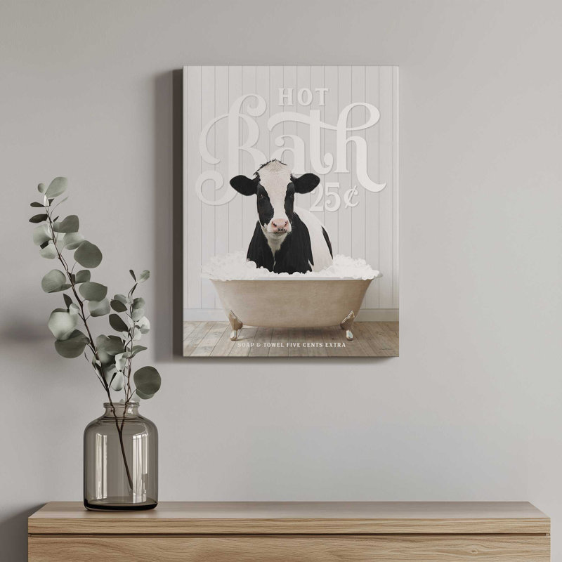 «Cow Hot Bath» par Art, L 18 po x H 24 po, Ne s’applique pas, Toile tendue