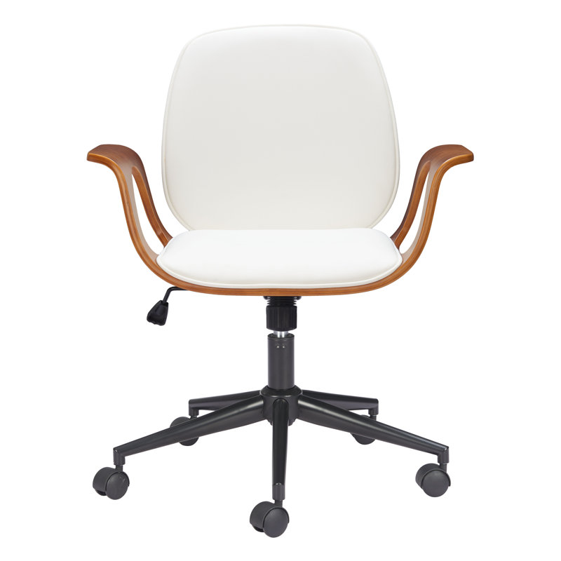 Chaise de bureau ergonomique à haut dossier et pivotante, Blanc, Brun / Noir