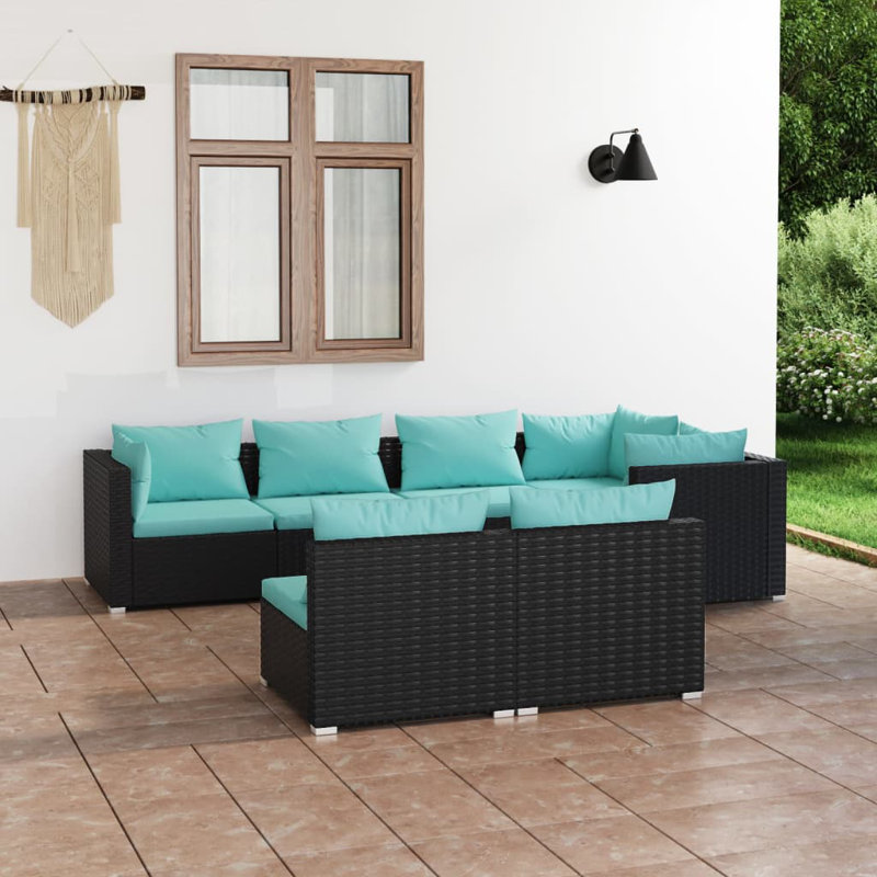 7 Piece Lounge Sofa Seating Group, Water Blue, Black