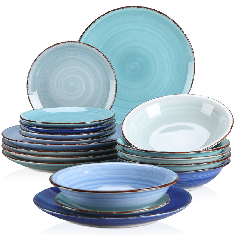 BOMOOTIUR 18 Piece Colorful Dinnerware Set Service for 6, Blue Assorted