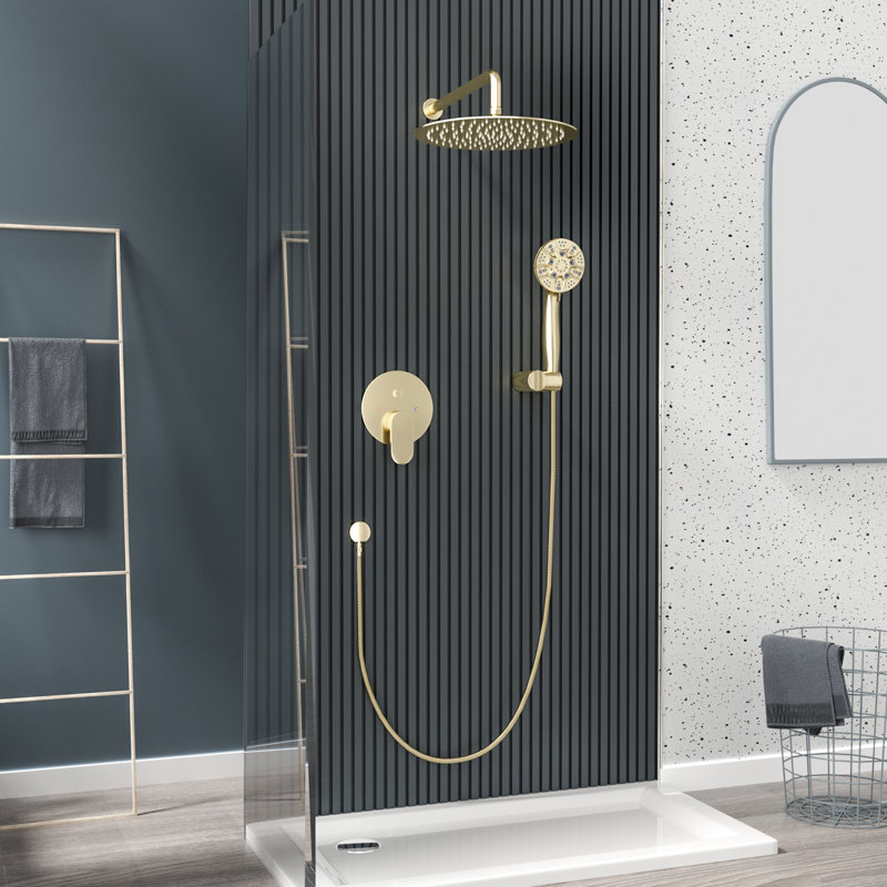 Pressure-Balanced Complete Shower System with Rough in-Valve, Gold