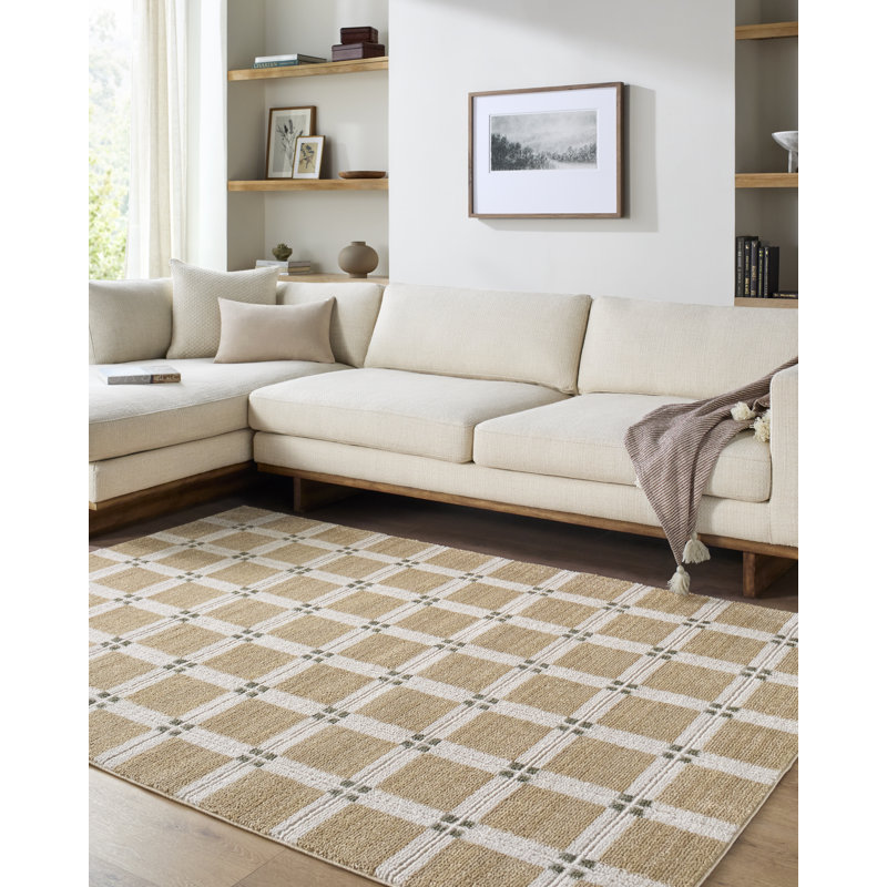 Eliya Machine Woven Rug, Rectangle 5'3" x 7', Ivory/Tan/Gray/Green