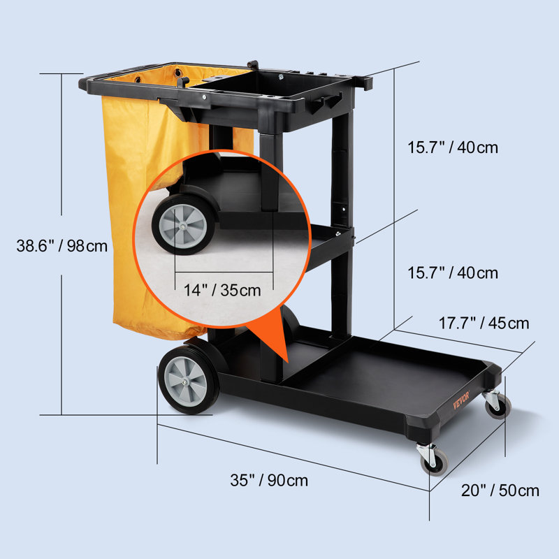 Utility Cart with Wheels, 38" H x 35" W x 25", Black