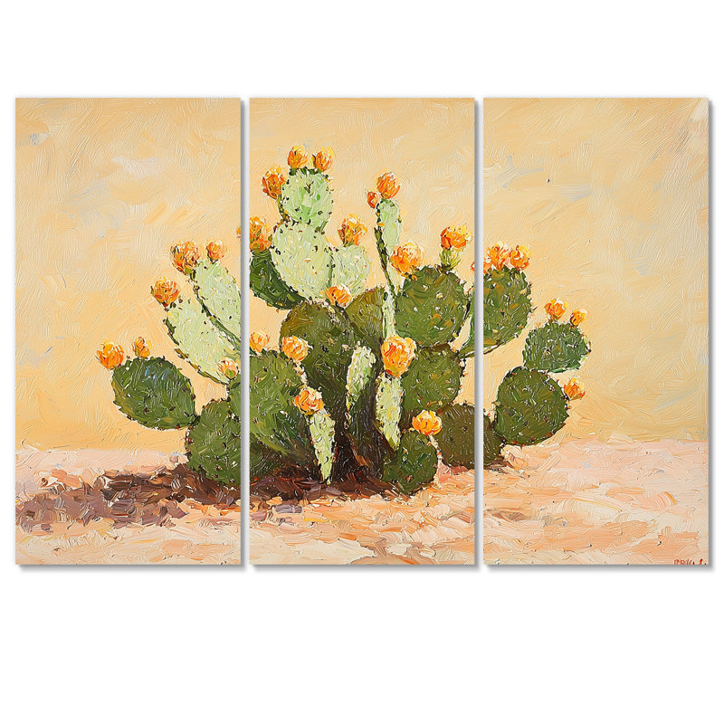 «Summer Cactus Landscape In Nevada II - Floral Cactus», ensemble de reproduction d'art mural, H 32 po x l 48 po, Toile tendue