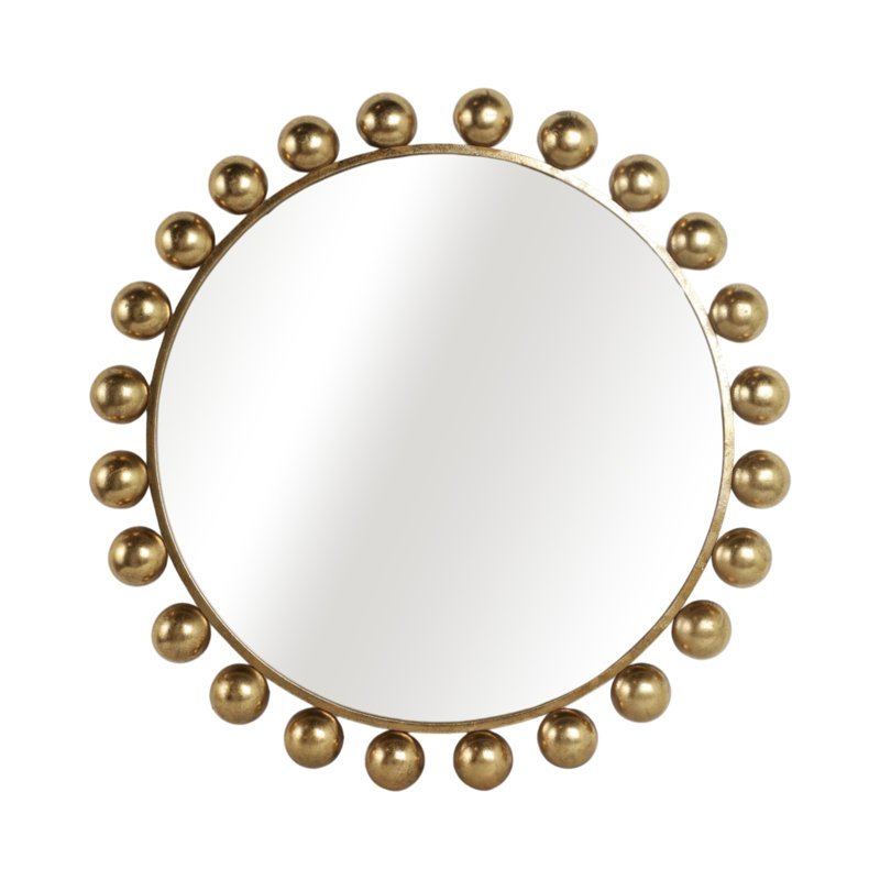 Glam Round Gold Beaded Framed Wall Mirror, 42"