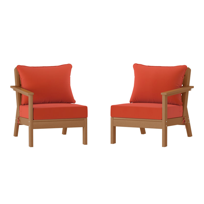Ensemble de sièges profonds avec coussins, Teak, Orange