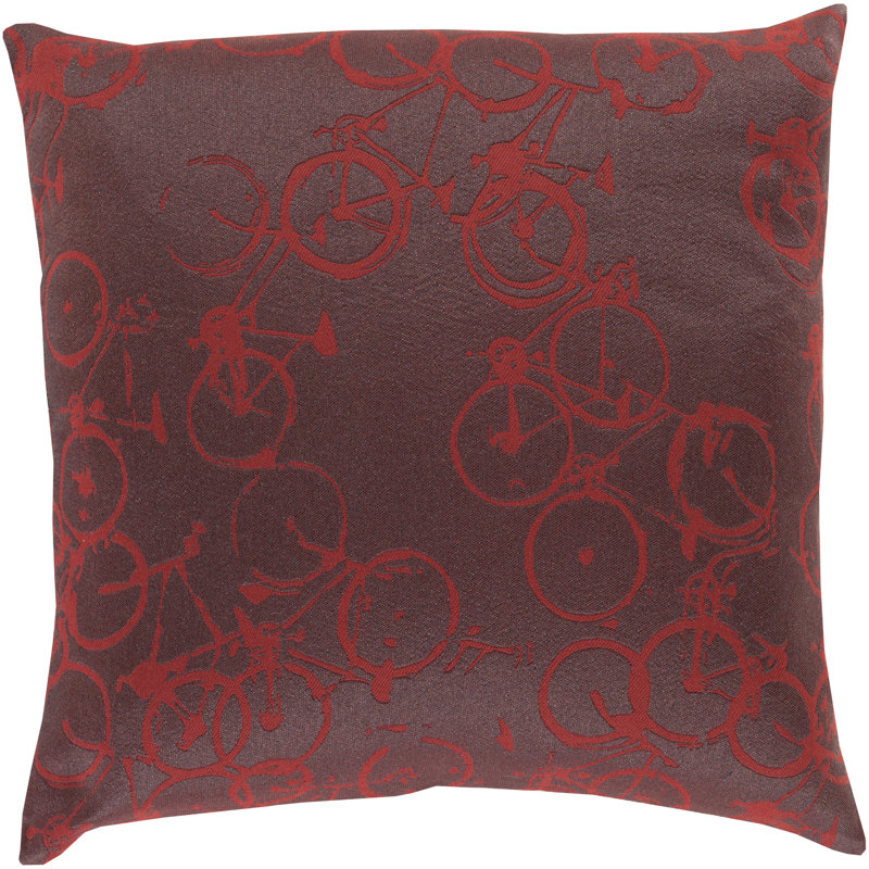 Pedal Power Embroidered Down Throw Pillow, Brown/Red