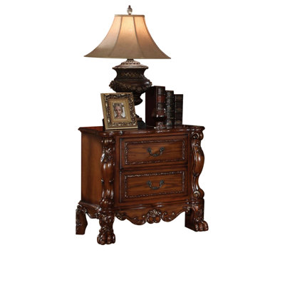 Table de chevet en chêne cerisier avec 2 tiroirs - rangement pour chambre à coucher, bois massif +, doublé de feutre, glissières à roulement en métal,