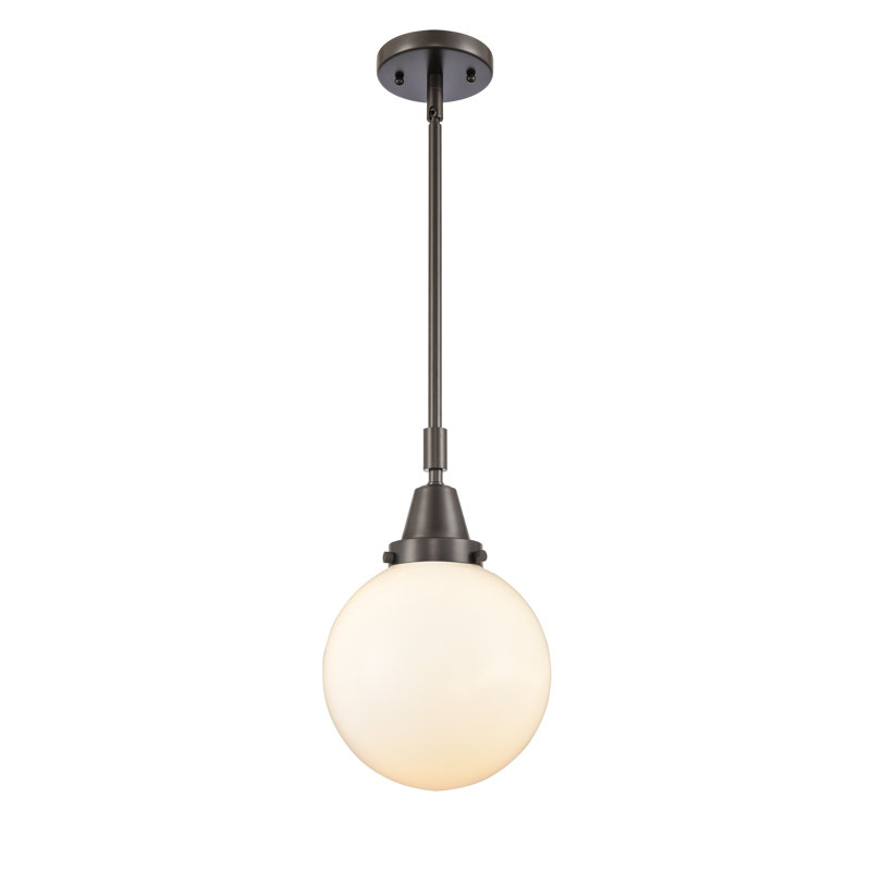 Luminaire suspendu sphère 1 lumière Lorri, H 45,62 po x l 8 po x P 8 po, Blanc mat, Bronze frotté à l'huile