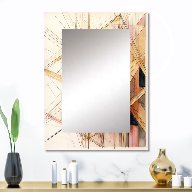 Minimalist Gold and Beige - Abstract Shapes Unique Wall Mirror, Gold Mirror, Printed Metal Art, 32" x 24"