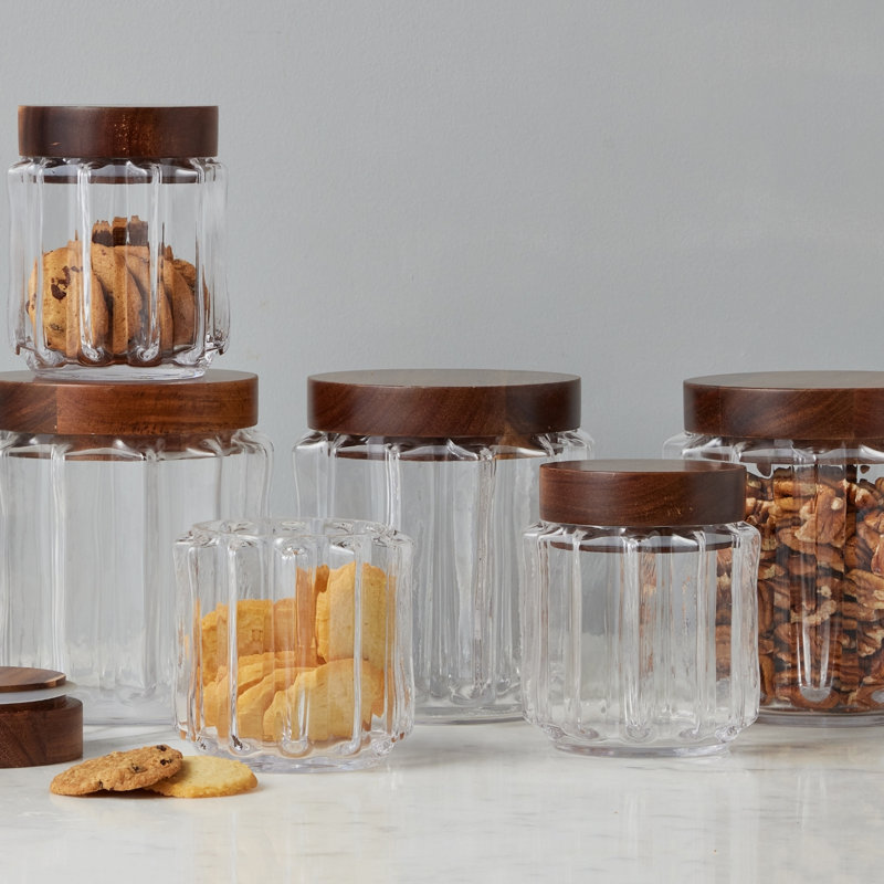 Fluted Glass Canister, Wood Lid, Small