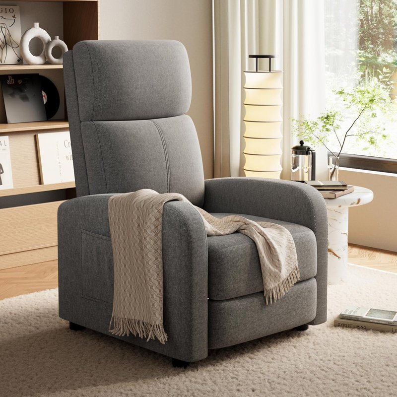 Recliner Chair for Adults, PU Leather Lazy Recliner Ergonomic Adjustable Single Sofa Enhanced with Side Pocket, Tall Back, Wide Arms & Padded Seat, Home Theater Seating for Living Room
