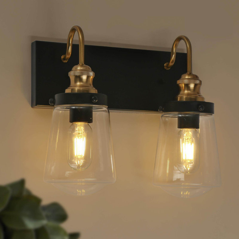 Éclairage pour salle de bain à 3 lumières à intensité variable noir / laiton Abinayan, 2-Light