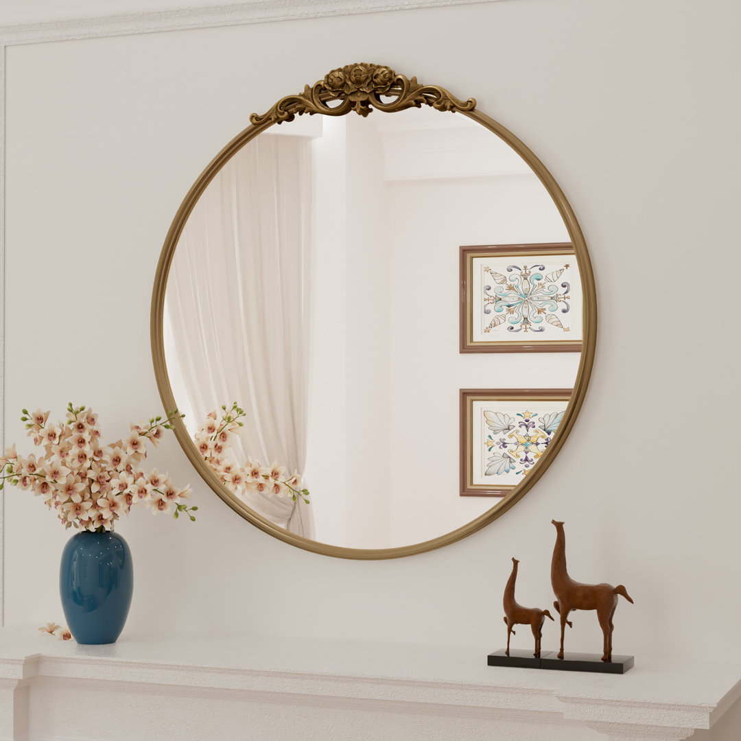 Stourbirdge Vintage Round Wall Mirror, Decorative Accent Mirror with 1.2" Iron Frame for Christmas Latitude Run®