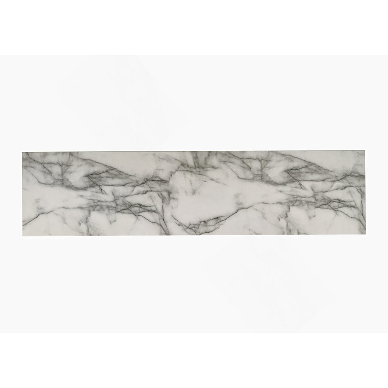 Grande console blanche de 63 pouces de large avec plateau en faux marbre Reine pour un intérieur moderne et élégant