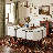 59" Modern Dining Table Set For 6 With 6 White PU Leather Chairs, Faux Marble Melamine Top-125119236-114023450
