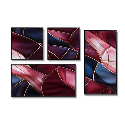 Radiant Glamour bourgogne foncé - impressions d'art sur toile dorées 4 pièces