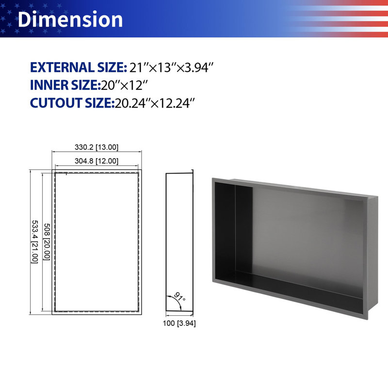 Niche murale en acier inoxydable, Noir mat