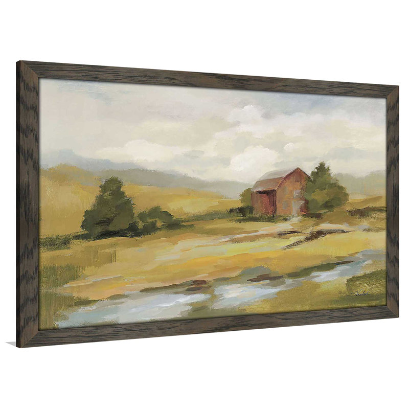 «Springtime Farm Neutral» par Silvia Vassileva - Peinture, H 21,5 po x l 27,5 po x P 0,75 po, Cadre chocolat patiné