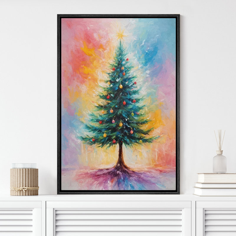 «Colorful Lights Christmas Tree Vibrant Holiday Atmosphere Decor», reproduction d'art sur toile encadrée, H 24 po x l 16 po