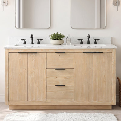 Charlyann 60'' Freestanding Double Bathroom Vanity with Engineered Stone Top
