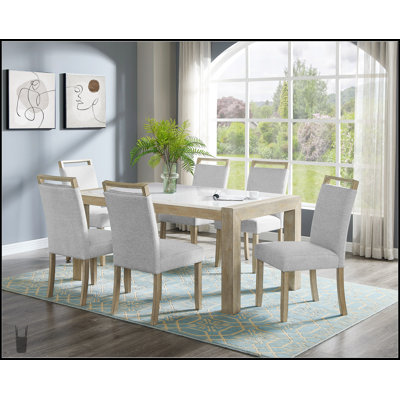 Ensemble de salle à manger 7 pièces contemporain avec table en marbre véritable et chaises rembourrées à dossier complet, parfait pour l'élégance moderne et le confort.