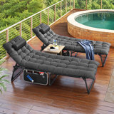 Outdoor Lounge Chair Set Of 2, Foldable Chaise Lounge With Cushions 5 Adjustable Positions And Side Pockets