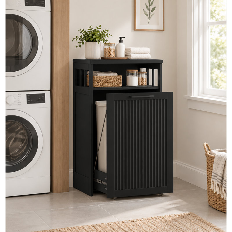 13-Gal Pull-Out Trash Cabinet with Fluted Front, Black