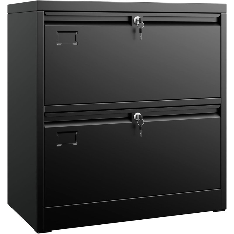 2 Drawer Lateral File Cabinet, Lockable Metal Filing Cabinet With Name Card, Suitable For Home Office School Hanging Files Letter/legal/f4/a4 Size,required-assembly,black