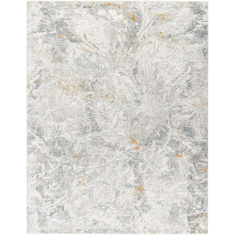 Tapis gris / bleu en polyester tissé à la machine, Rectangle 12 pi x 15 pi, Floral