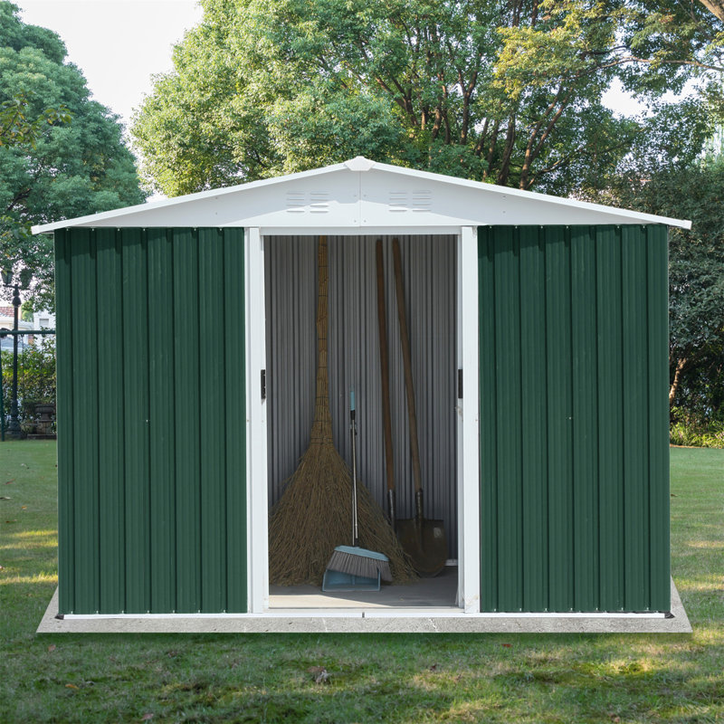 8X6 Feet Outdoor Storage Garden Shed Apex Roof With Aluminum Alloy Frame And Sliding Door, 72.6" H x 99.6" W x 70.4" D, Green